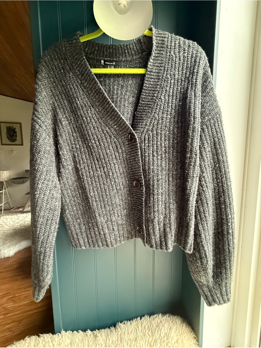 Size XL | Dark Gray Ribbed V-Neck Button Cardigan | Smartwool